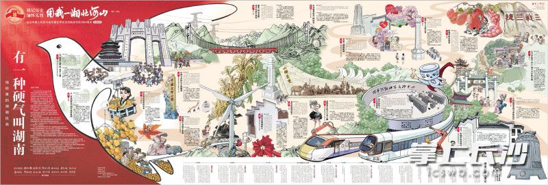 长沙晚报携手省内13个市州党报共同推出手绘四连版长卷《地标里的湖湘抗战》。