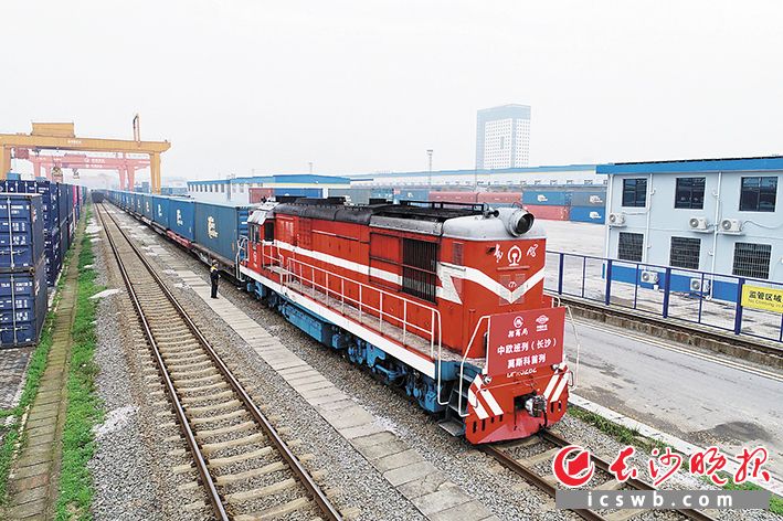 从长沙开往莫斯科的中欧班列。  长沙晚报全媒体记者 王志伟 摄